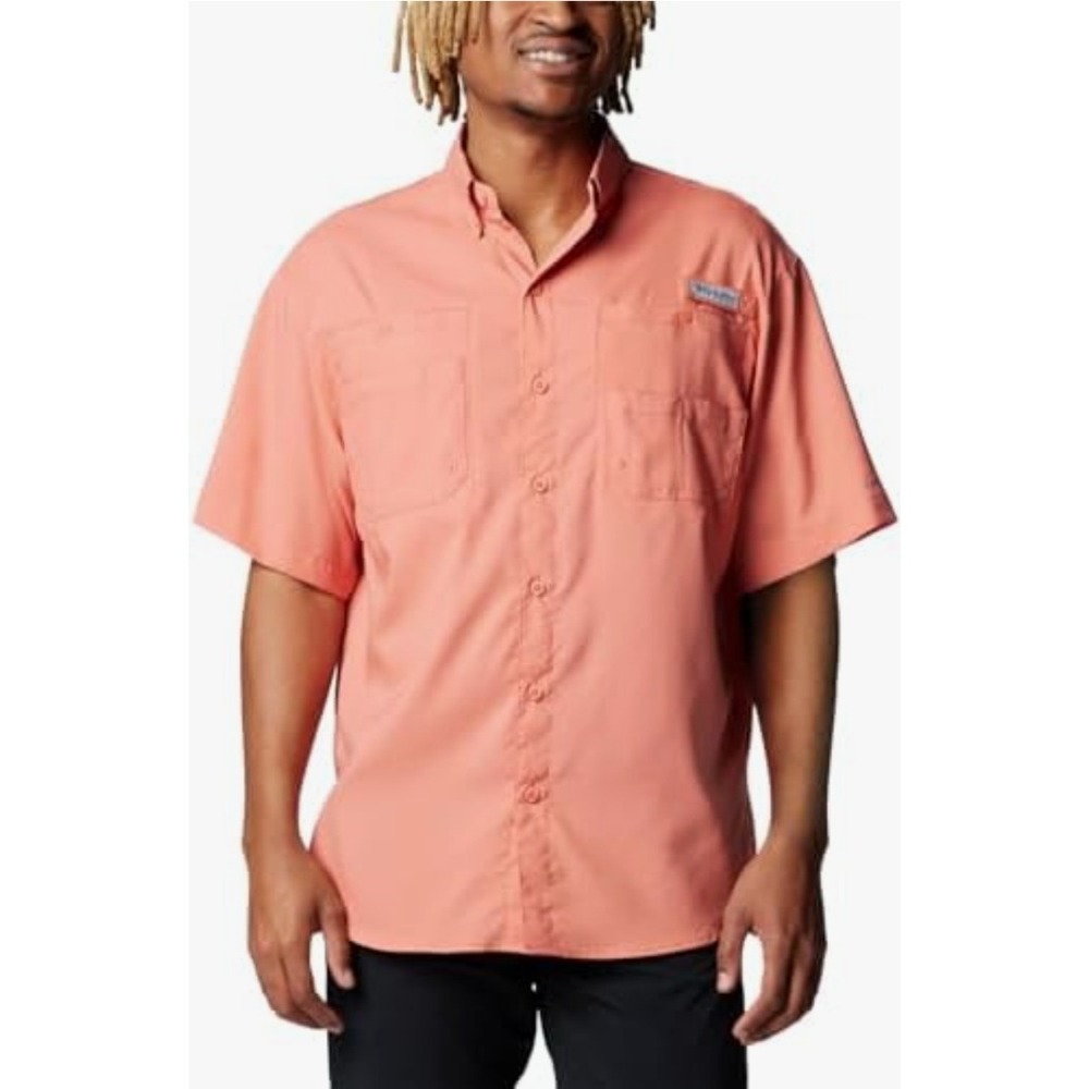 Columbia PFG Bahama II Mens XL Short Sleeve Fishing Shirt Coral Peach Button Up